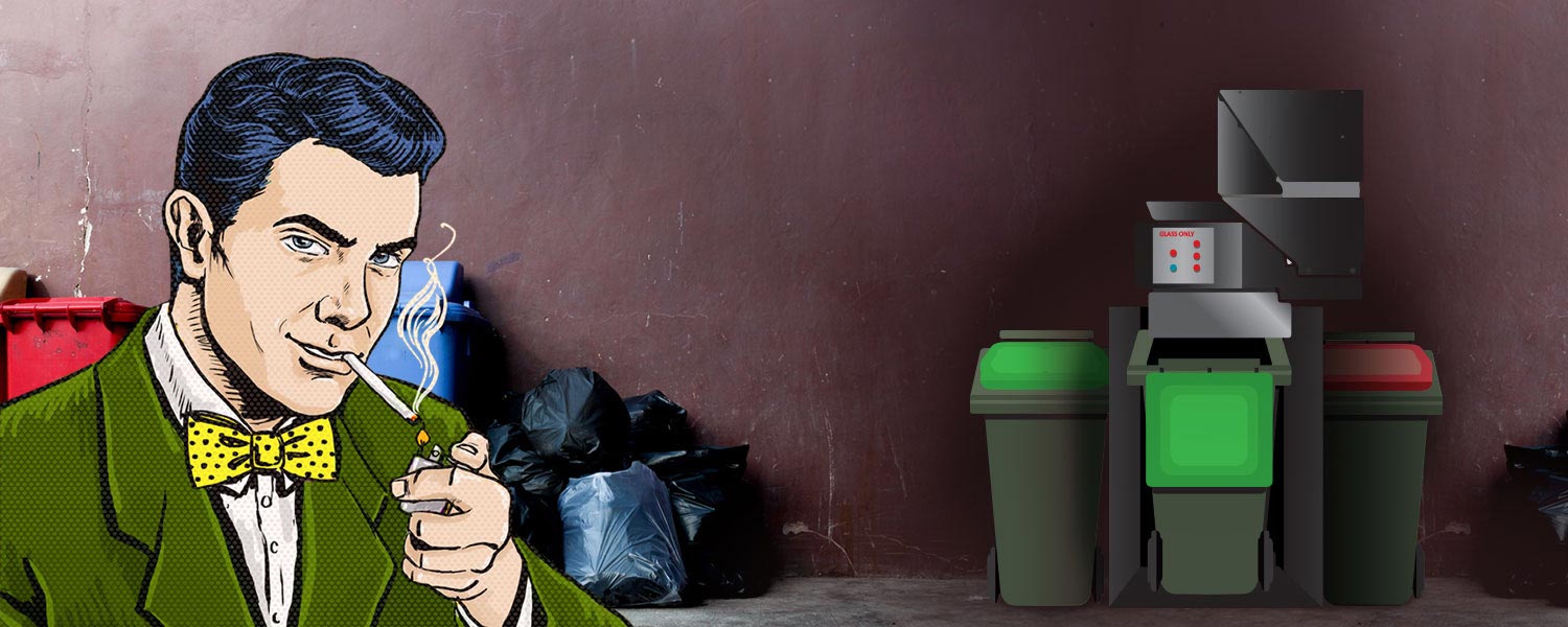 Man smoking in alleyway with Maxi Glass Bottle Crusher